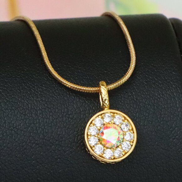 "Satin White Center Pendant with Crystal Halo Rose Gold Charm, XPPT1594 - Picture 1 of 13